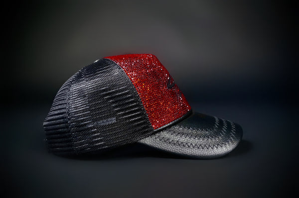 SWAROVSKI CRYSTAL TAJI LEATHER TRUCKER HAT RED